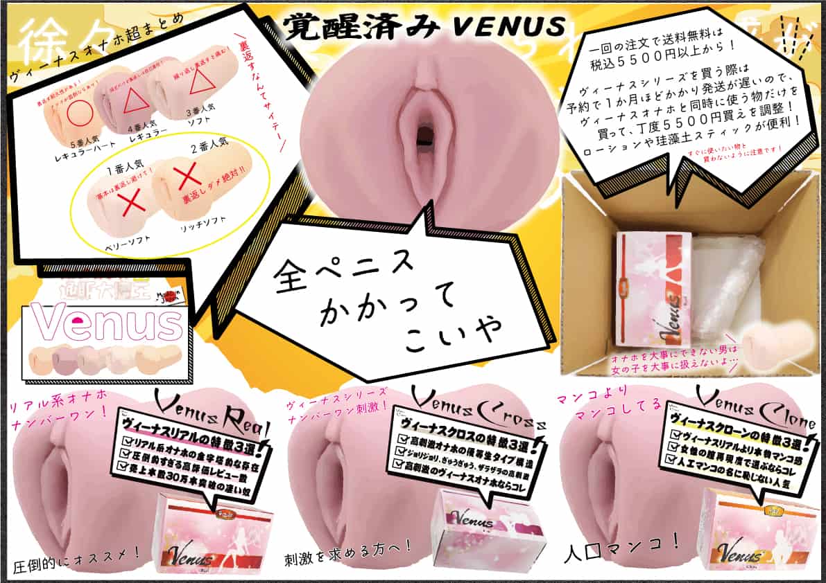 【Venus Real:ヴィーナスリアル全13種レビュー超まとめ】名器オナホを買う前に知る長所と短所